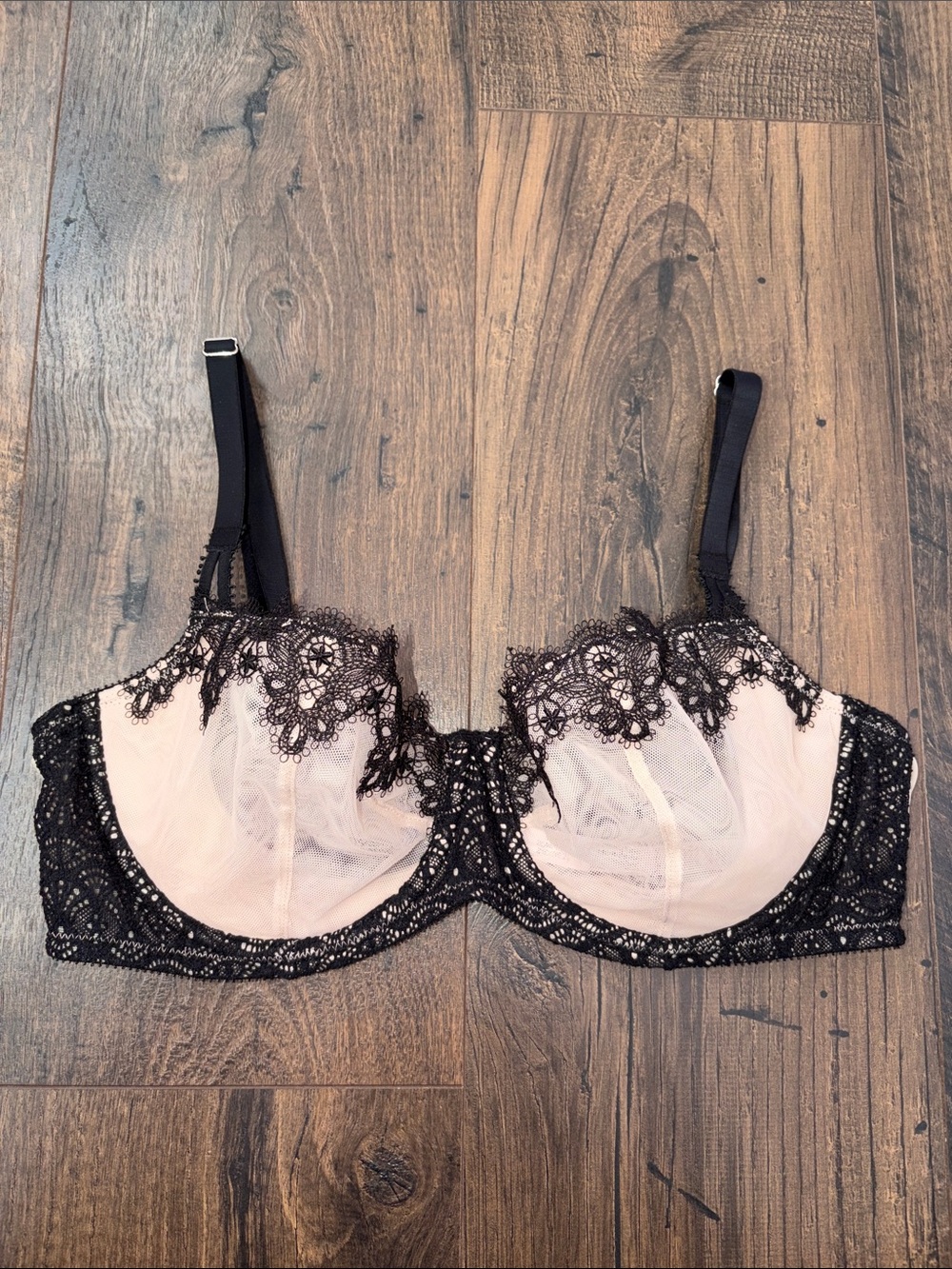 Victoria's Secret Black Lace Bra with Blush Cups
